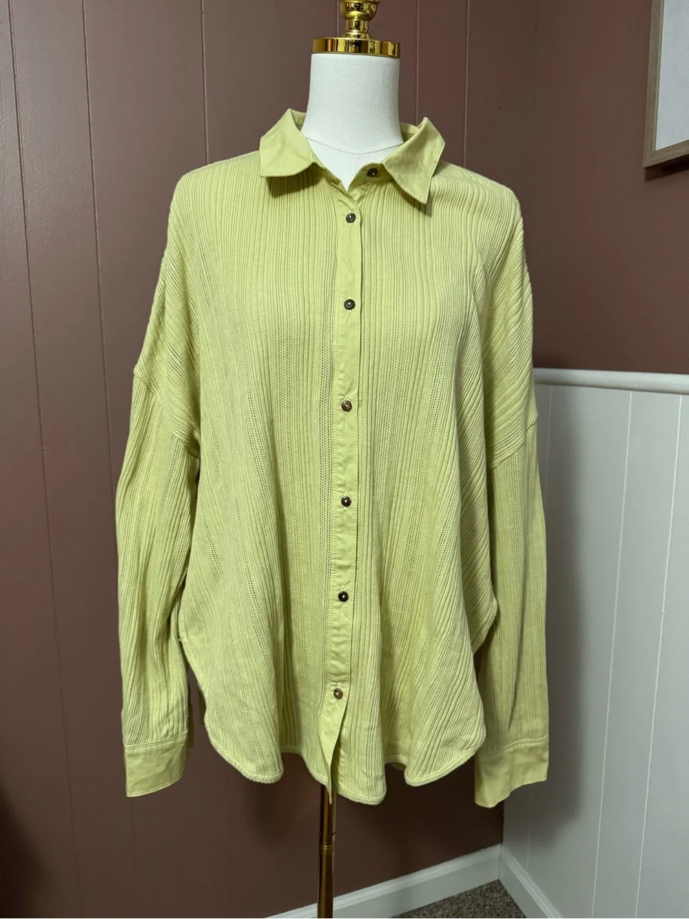 Free People Free-est Light Green Button-Front Oversized Shirt 100% Cotton